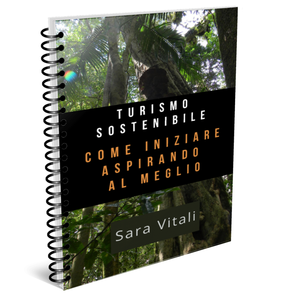 cover fittizia mock verticale della mini guida di Sara Vitali sul Turismo sostenibile - come iniziare puntando al meglio